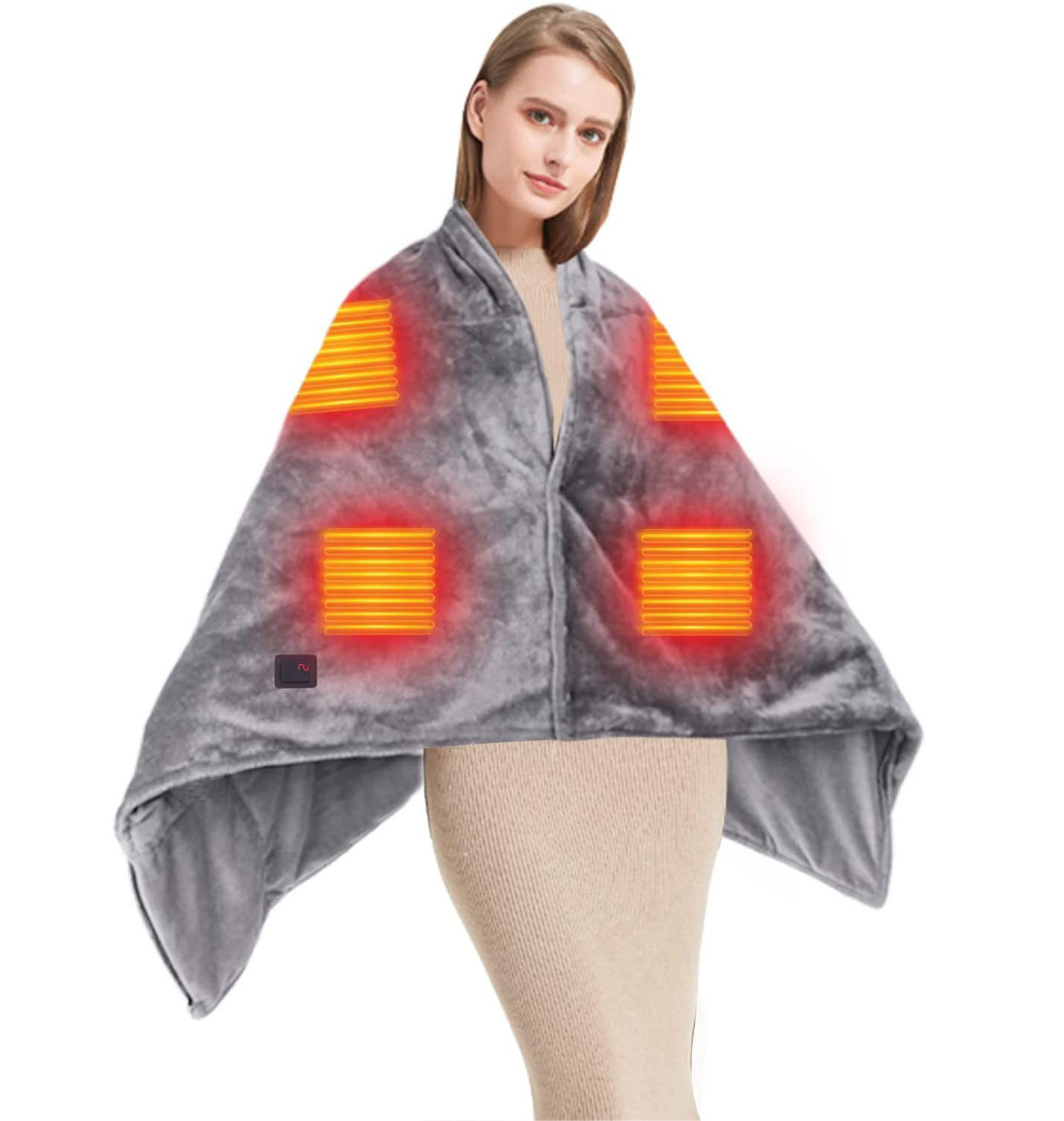 Rechargeable USB Heating, Shawl Blanket Warming Battery Heated Wrap Cape And Blanket Winter Soft Coral Fleece Heated Shawl/