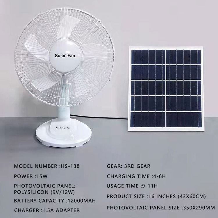 16 Inch Battery Rechargeable, Electric Solar Fan With Solar Panel/