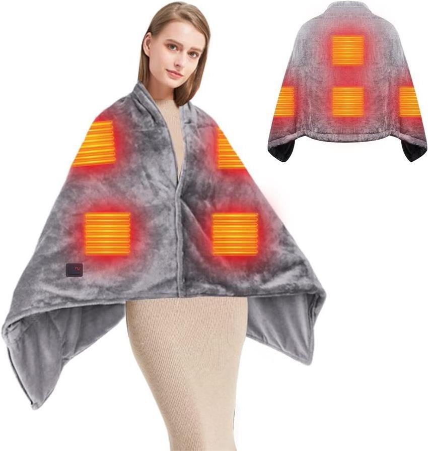 Rechargeable USB Heating, Shawl Blanket Warming Battery Heated Wrap Cape And Blanket Winter Soft Coral Fleece Heated Shawl/