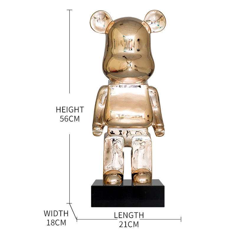 Chinese Resin Art Supplies Wholesale Fashion Design Bearbrick Home Decoration Electroplating Gold Silver Bear Resin Sculpture