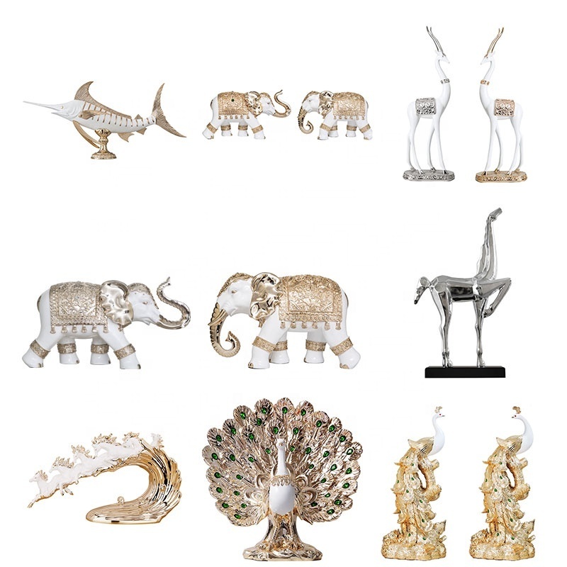 Factory customized animal resin crafts fish elephant swan deer horse peacock leopard resin sculpture statues