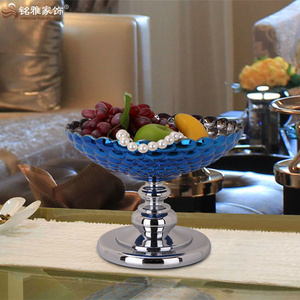 home decoration pieces  glass fruit plate blue color fruit bowl