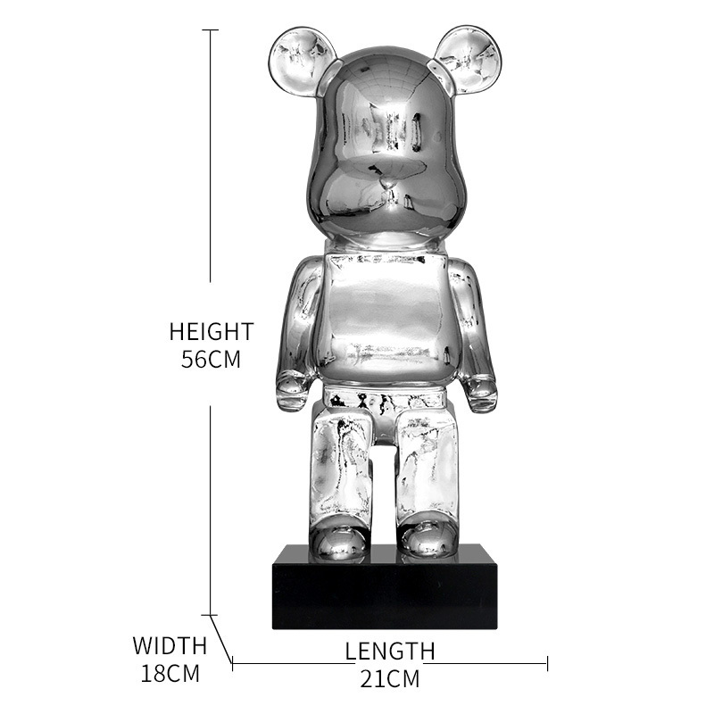 Chinese Resin Art Supplies Wholesale Fashion Design Bearbrick Home Decoration Electroplating Gold Silver Bear Resin Sculpture