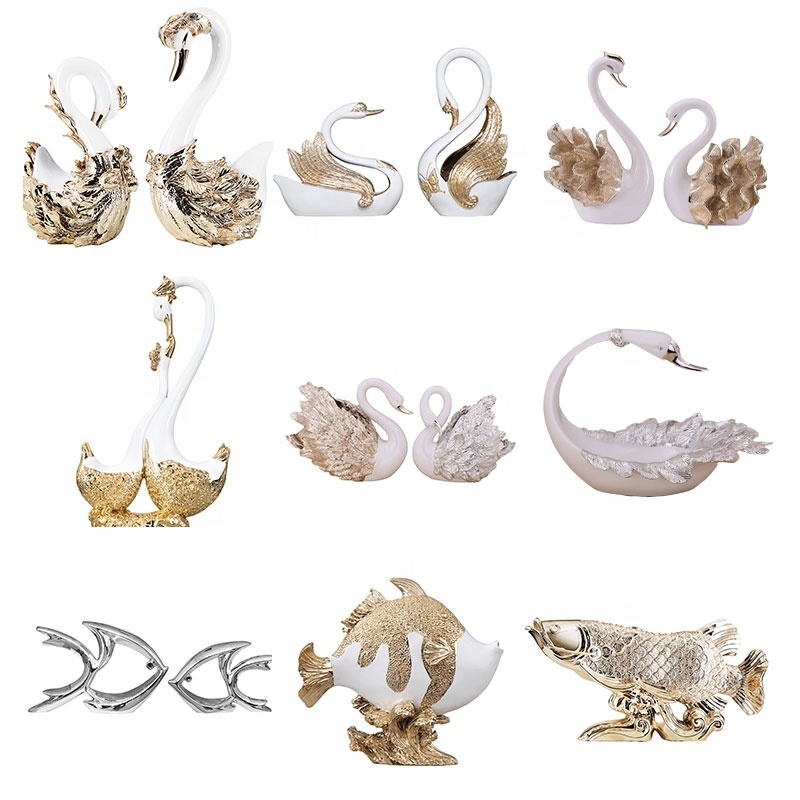 Factory customized animal resin crafts fish elephant swan deer horse peacock leopard resin sculpture statues