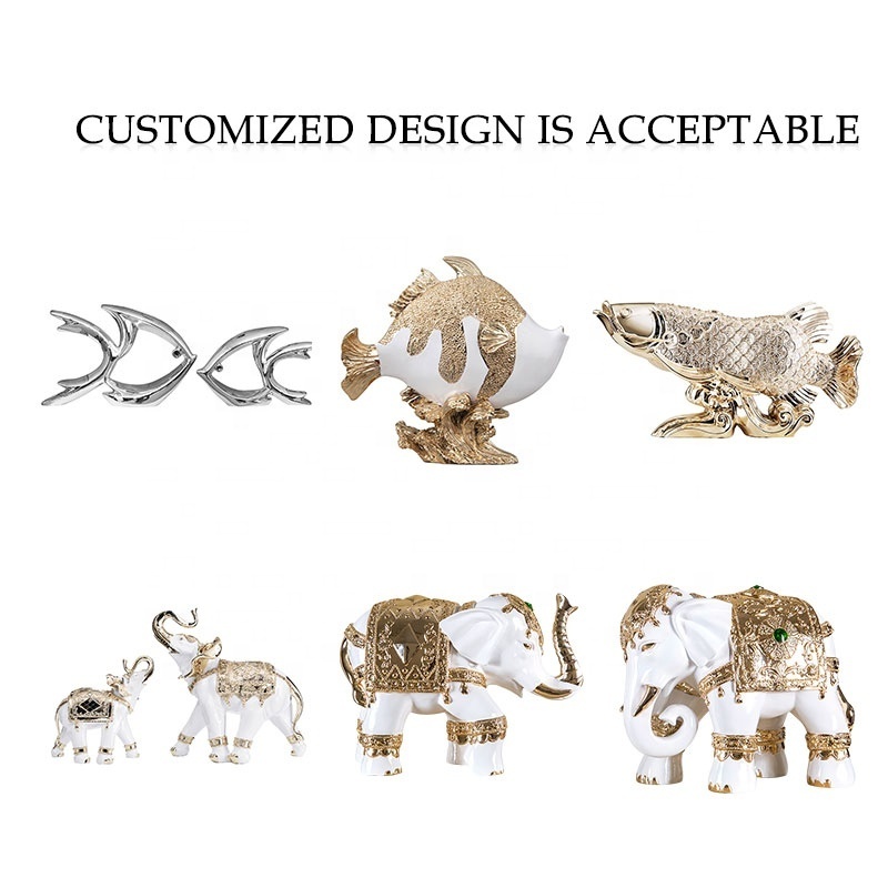 Factory customized animal resin crafts fish elephant swan deer horse peacock leopard resin sculpture statues