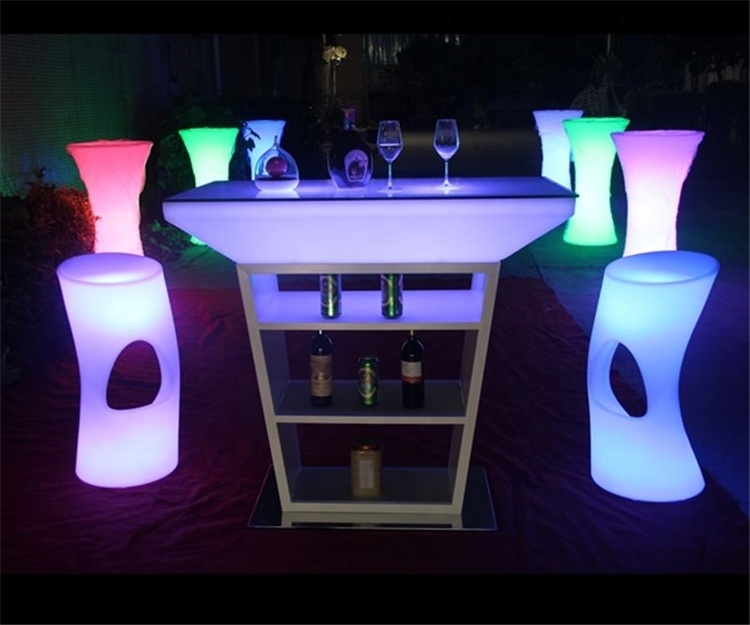 Restaurant nightclub acrylic top stainless steel base glowing color change illuminated light high led bar cocktail table