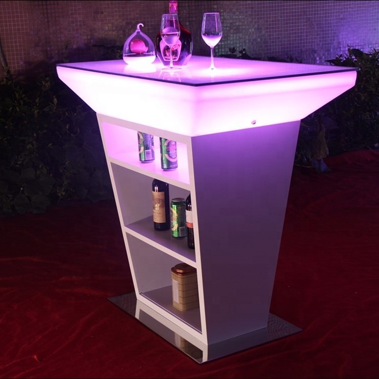 Restaurant nightclub acrylic top stainless steel base glowing color change illuminated light high led bar cocktail table