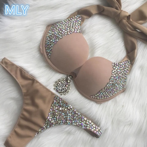 MLY push up womens swimwear models nude rhinestone bikini plus size swimwear