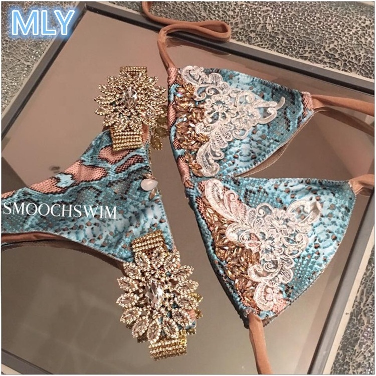 MLY push up womens swimwear models nude rhinestone bikini plus size swimwear