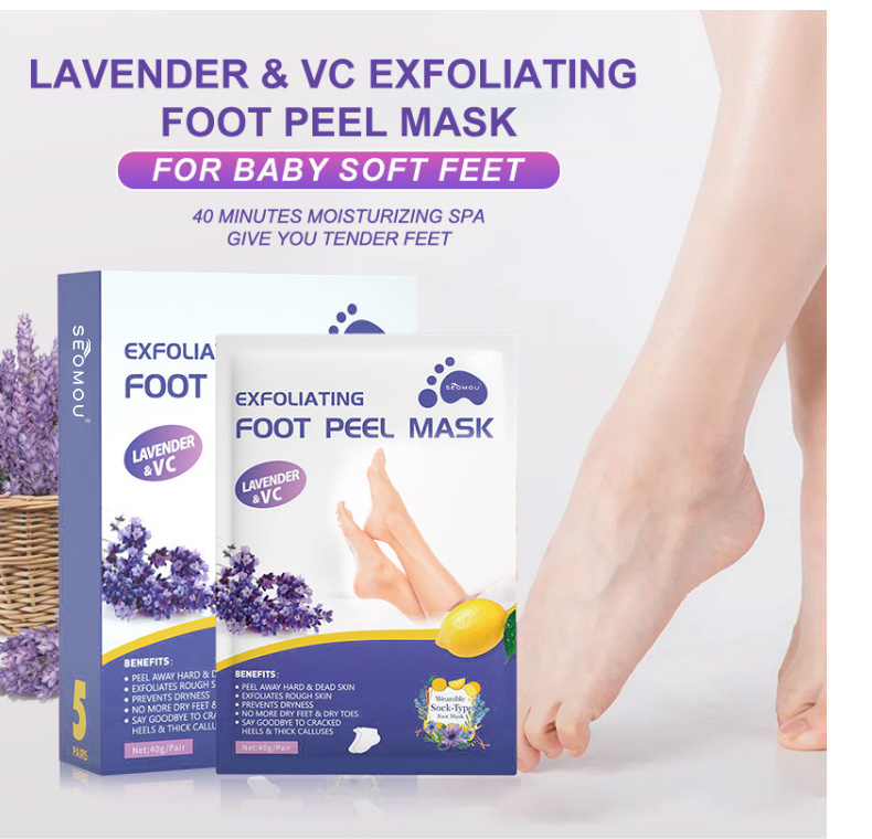 Private Label Lavender VC Removal Calluses Crack Heel Exfoliating Sock Foot Masking Peel For Pedicure Feet Spa Peel Foot Mask