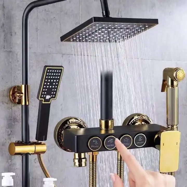 Bathroom Shower System Senducs Black Gold Bathtub Mixer Faucet Hot Cold Bathroom Tap Thermostatic Shower Set