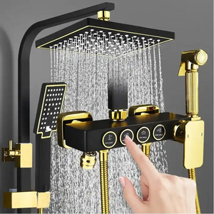 Bathroom Shower System Senducs Black Gold Bathtub Mixer Faucet Hot Cold Bathroom Tap Thermostatic Shower Set