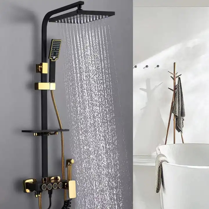 Bathroom Shower System Senducs Black Gold Bathtub Mixer Faucet Hot Cold Bathroom Tap Thermostatic Shower Set