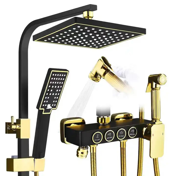 Bathroom Shower System Senducs Black Gold Bathtub Mixer Faucet Hot Cold Bathroom Tap Thermostatic Shower Set