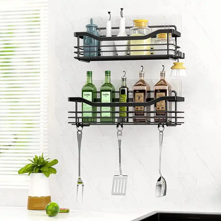 stainless steel 304 /steel wire corner shower caddy rack adhesive shower shelves