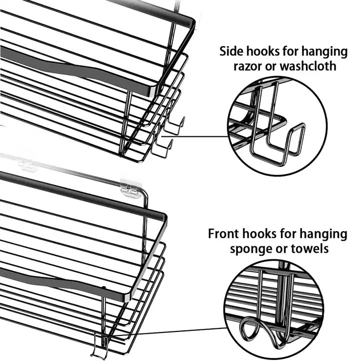 stainless steel 304 /steel wire corner shower caddy rack adhesive shower shelves