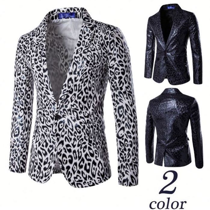 Summer Leopard Printed Men punjabi suit design Single Breasted ensemble Blazers Casual Singer Dress Blazer