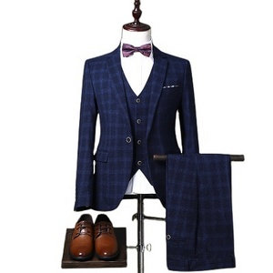 Plaid Mens Slim light blue suit business suit groom's wedding suit for man