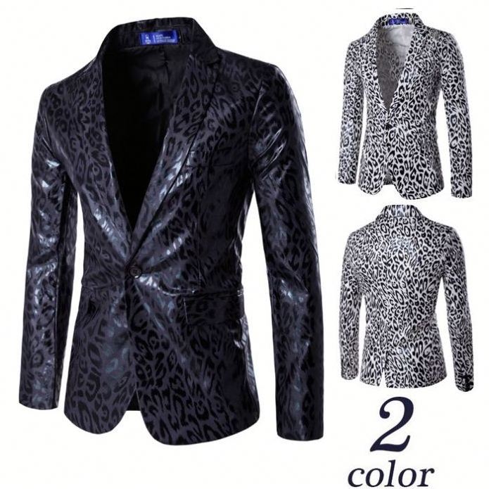 Summer Leopard Printed Men punjabi suit design Single Breasted ensemble Blazers Casual Singer Dress Blazer