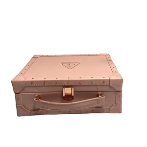 Custom Logo Cosmetic Storage Organizer Case Jewelry Leather Box with Handle Cardboard Suitcase Box