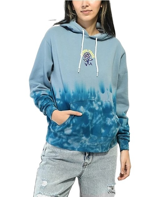 Factory Custom Oversize  lightweight Cotton Construction  Adjustable Drawstring Kangaroo Pouch Pocket Blue Tie Dye Hoodie