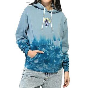 Factory Custom Oversize  lightweight Cotton Construction  Adjustable Drawstring Kangaroo Pouch Pocket Blue Tie Dye Hoodie