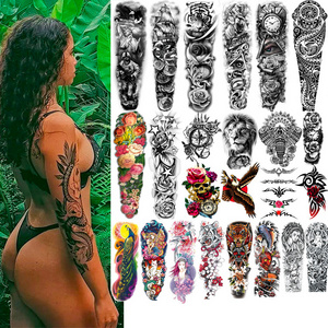 Large Arm Half Sleeve Tattoo Lion Snake Peacock Lotus Body Art Waterproof Temporary Tattoo Sticker