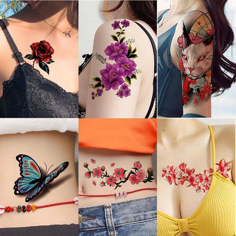 hot selling 9*19cm butterfly rose flower colorful leg lap thigh lotus flower sticker tattoo waterproof 3d arm stickers