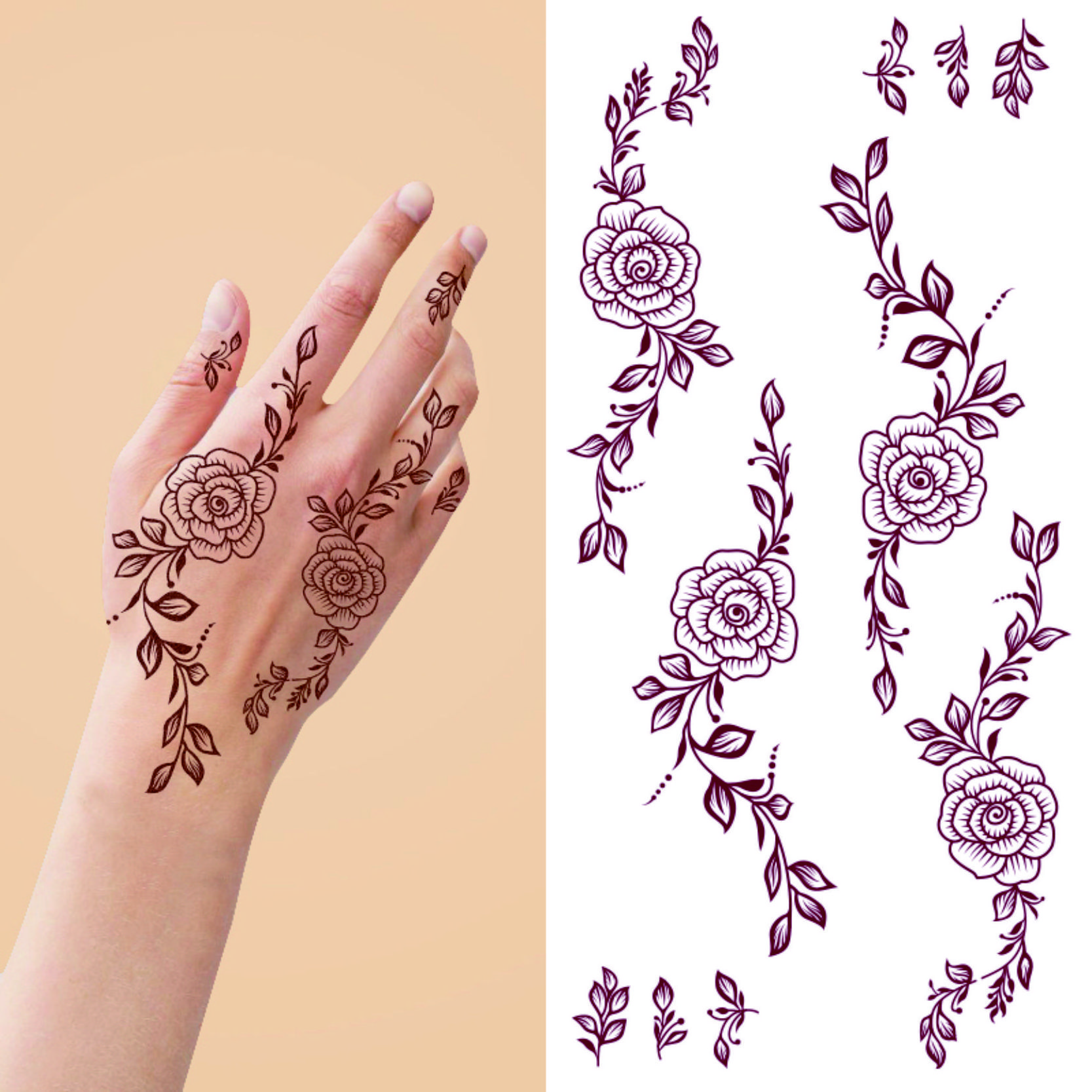 Hot sale  Henna Art Tatoo Sticker Maroon Both Hands Mehndi Design Waterproof Temporary Tattoo