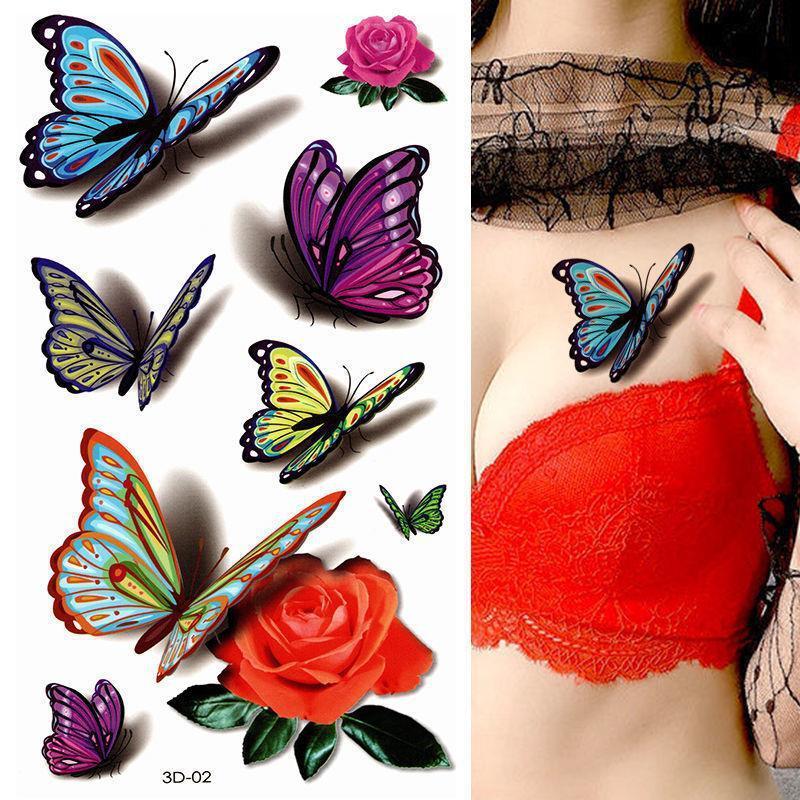 hot selling 9*19cm butterfly rose flower colorful leg lap thigh lotus flower sticker tattoo waterproof 3d arm stickers