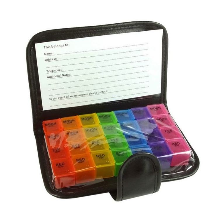 MM-PB026 Hot Selling Notebook Weekly Pill Case Pill Organizer Pill Box With PU Bag