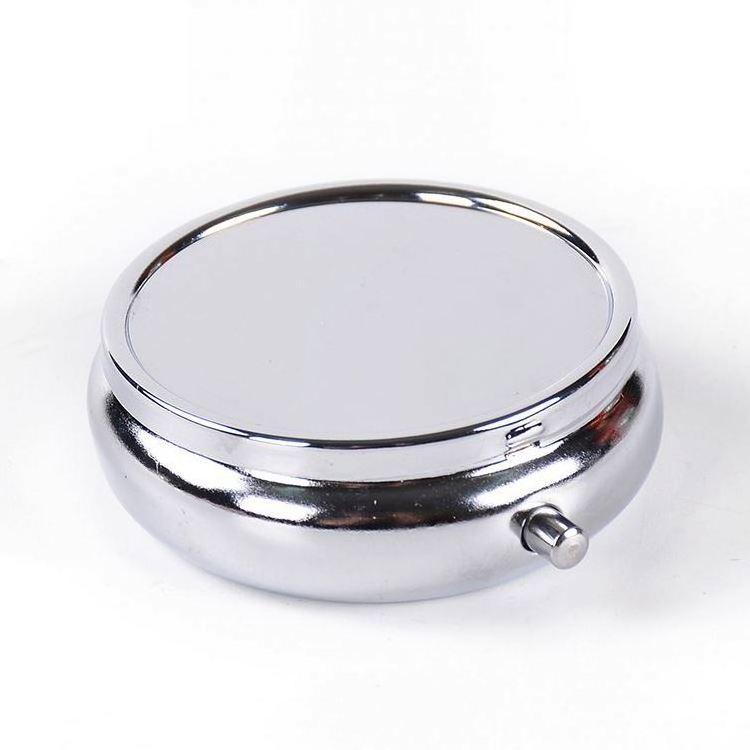 MM-MPB001 Round Holder Container Medicine Case Small Capsule Organizer Metal Silver Storage Travel Portable Stainless Steel Pill