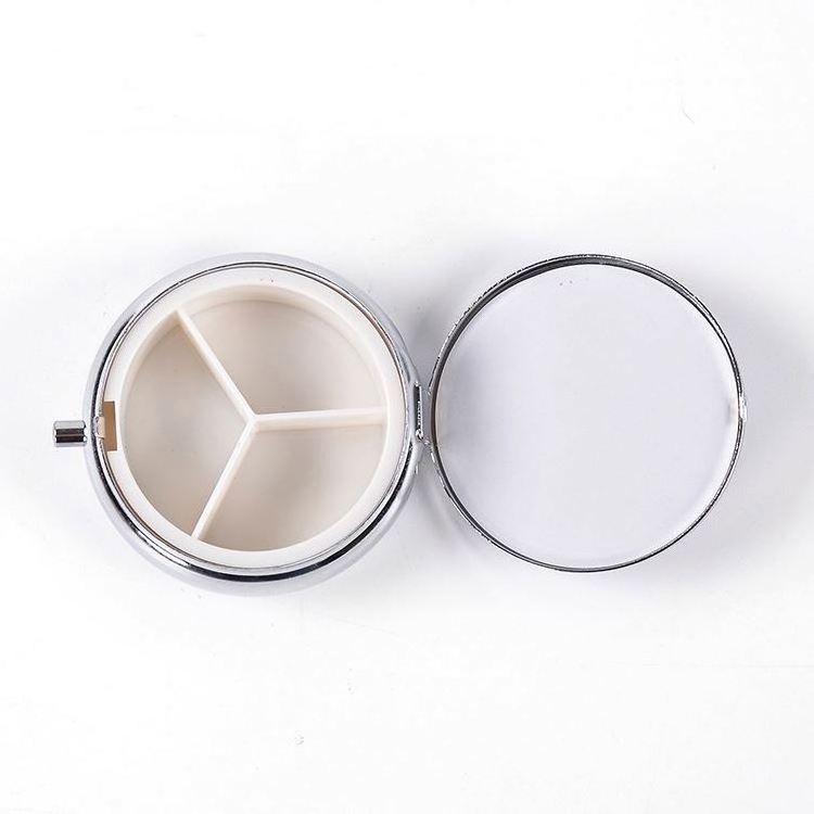 MM-MPB001 Round Holder Container Medicine Case Small Capsule Organizer Metal Silver Storage Travel Portable Stainless Steel Pill