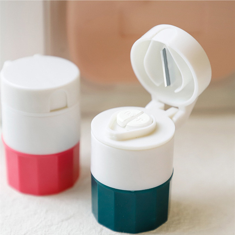 MM-PBAY01 Medicine Splitter Dose Pill Cutter Round Plastic Divide Cut Storage Box With Safety Shield