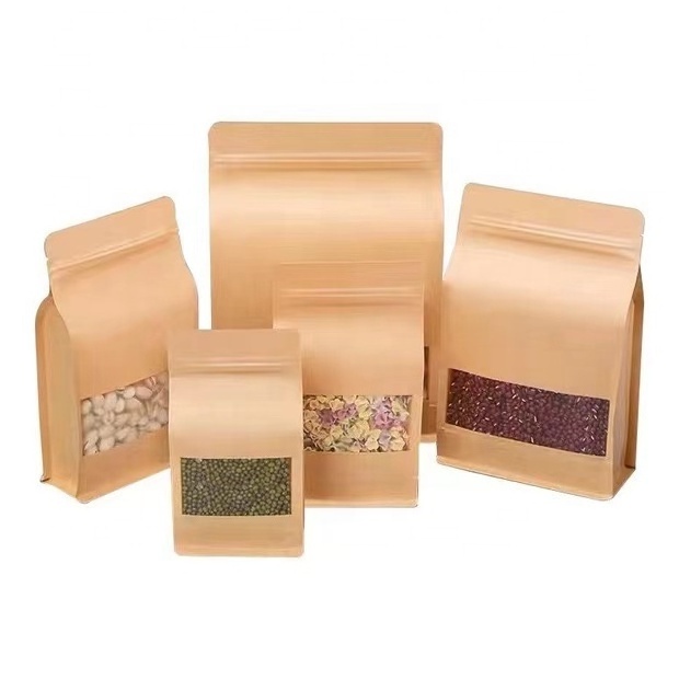 Self adhesive seal stand up pouch kraft paper dried food noodle rice candy nuts packaging bags with window