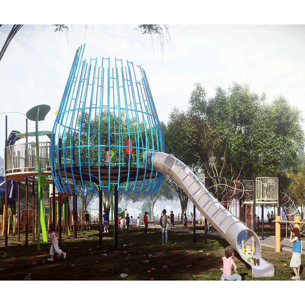 Tree House Playground Design With Playground Children Stainless Steel Slide and Equipment Outdoor Playground