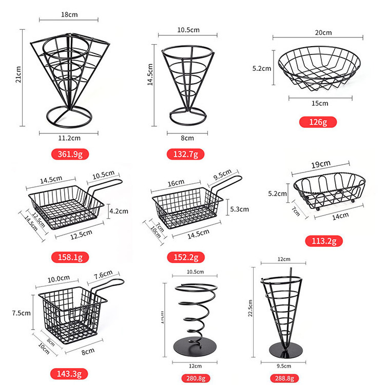 Stainless Steel Spiral Cone Potato Chips Snack French Fries Holder for Food Appetizers Kitchen Fry Basket Wire Stands