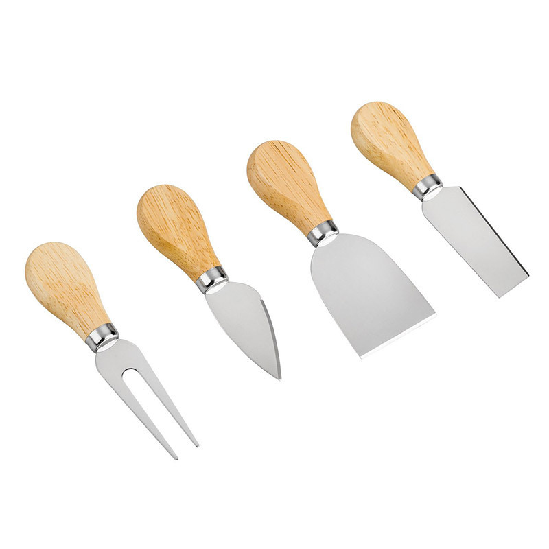 Custom logo 4 6 pcs Stainless Steel Mini Butter cheese Board Spreader Cutter Fork wooden handle cheese knife set for bamboo