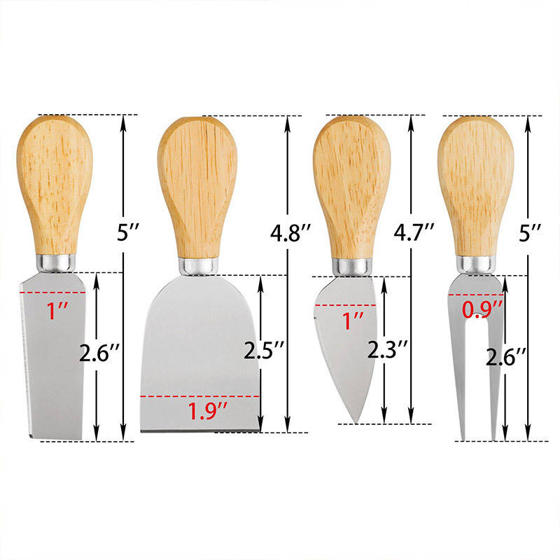 Custom logo 4 6 pcs Stainless Steel Mini Butter cheese Board Spreader Cutter Fork wooden handle cheese knife set for bamboo