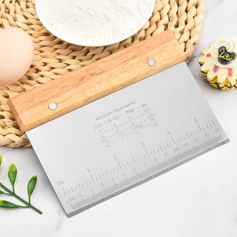 Pastry Dough Bench Pizza Cutter Scraper with Measuring Scale Stainless Steel and Anti-Slip Handle cake tools