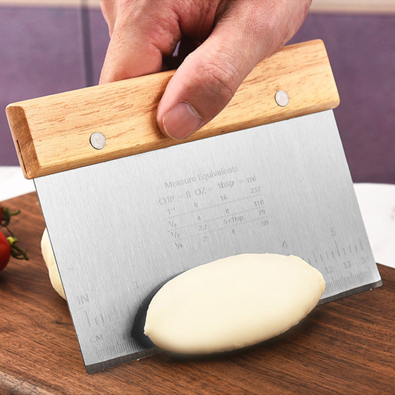 Pastry Dough Bench Pizza Cutter Scraper with Measuring Scale Stainless Steel and Anti-Slip Handle cake tools