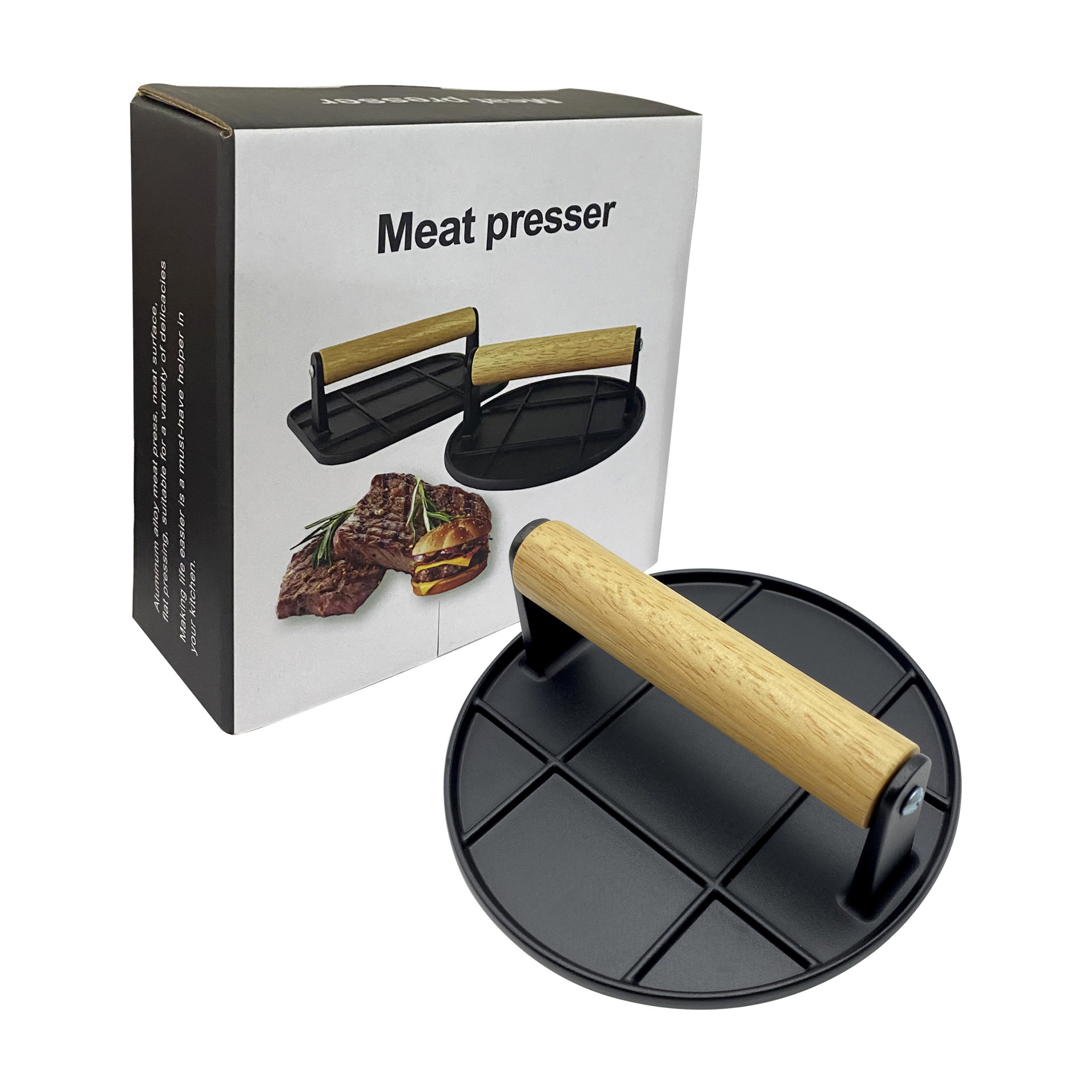 Stainless steel smashed hamburger press patty maker mold with color box for Steaks, Panini, Sandwich burger press