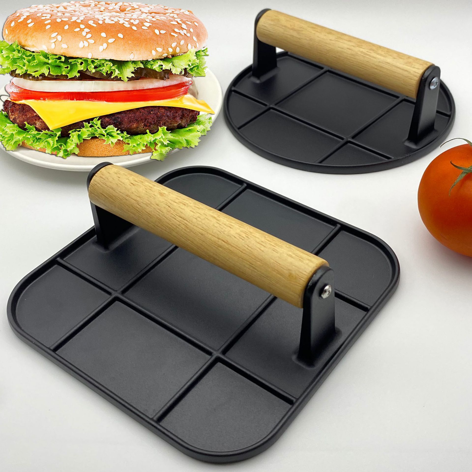 Stainless steel smashed hamburger press patty maker mold with color box for Steaks, Panini, Sandwich burger press