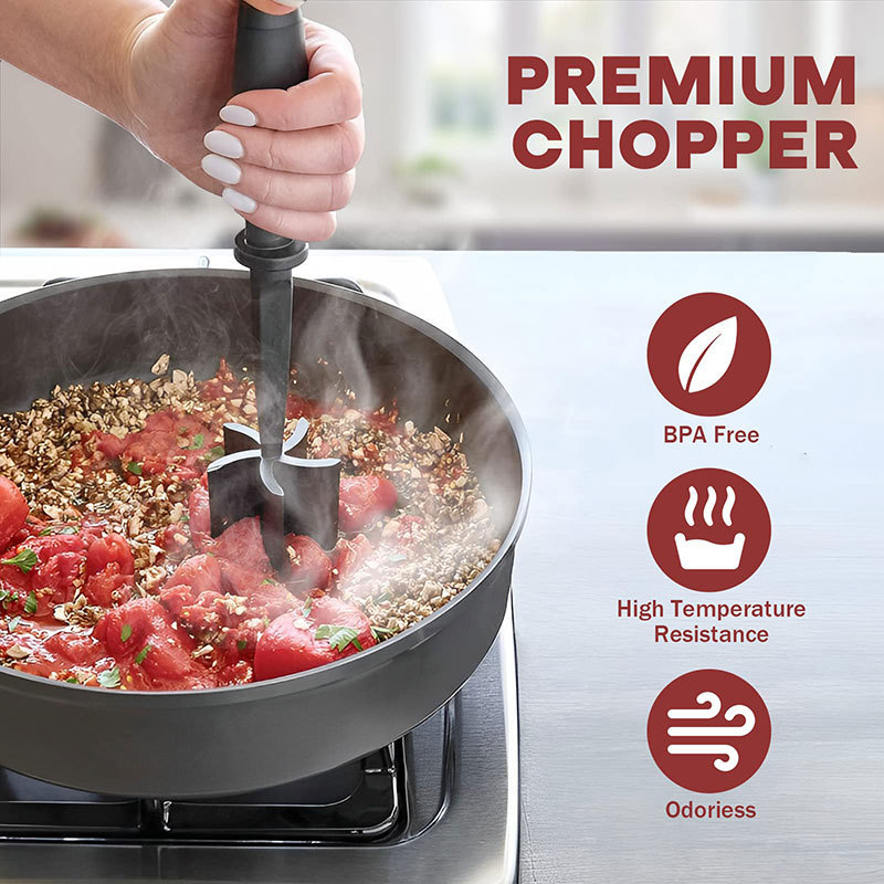 Meat Chopper for Hamburger 5 Curve Blades Ground Beef Masher Heat Resistant Non Stick Mix Chopper Tool