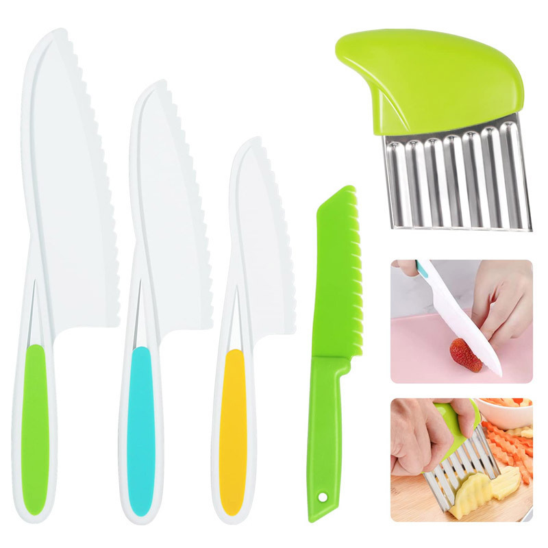 Custom Kids Safe Cooking Cutting Fruit Bread Knives Crinkle Cutter Plastic Toddler Knives for Children Fruit Kitchen Knife Kit