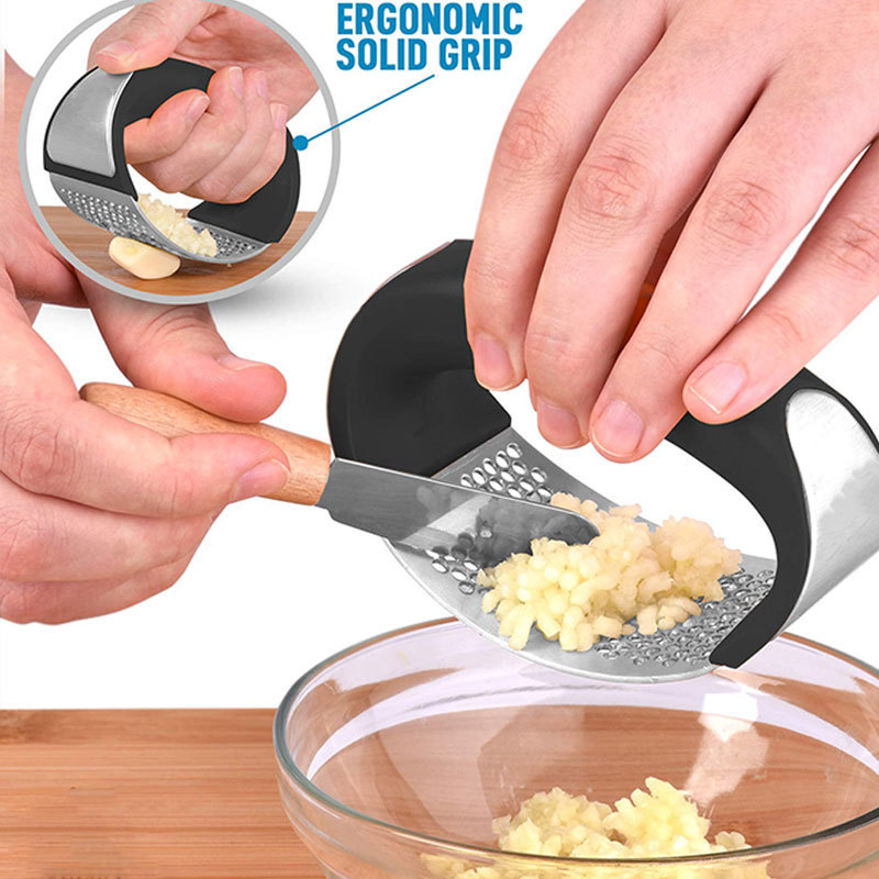 Kitchen Gadgets Comfortable Ginger Mincer Garlic Crusher Handheld Stainless Steel Garlic Press Rocker