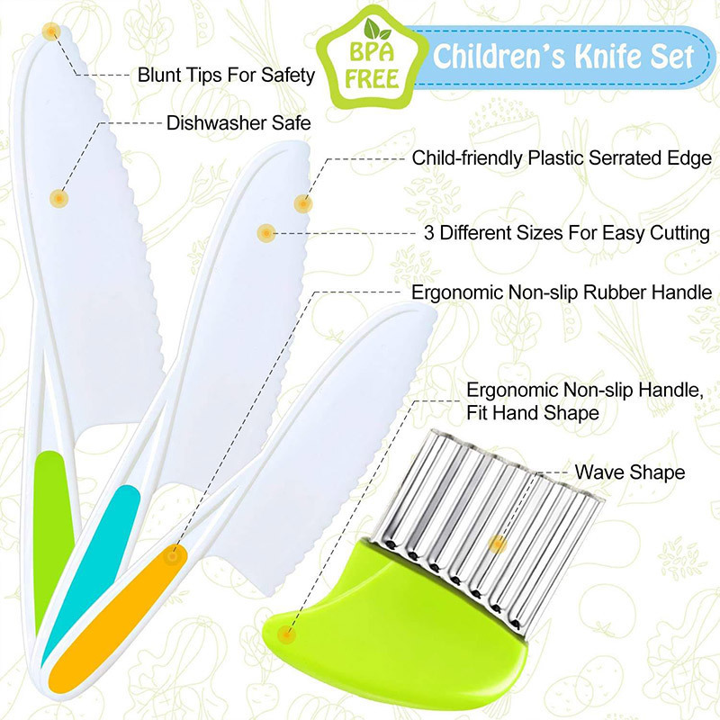 Custom Kids Safe Cooking Cutting Fruit Bread Knives Crinkle Cutter Plastic Toddler Knives for Children Fruit Kitchen Knife Kit