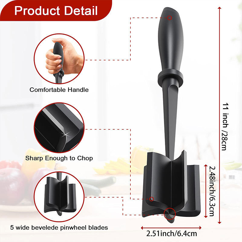 Meat Chopper for Hamburger 5 Curve Blades Ground Beef Masher Heat Resistant Non Stick Mix Chopper Tool