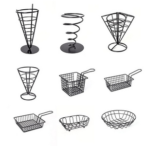 Stainless Steel Spiral Cone Potato Chips Snack French Fries Holder for Food Appetizers Kitchen Fry Basket Wire Stands