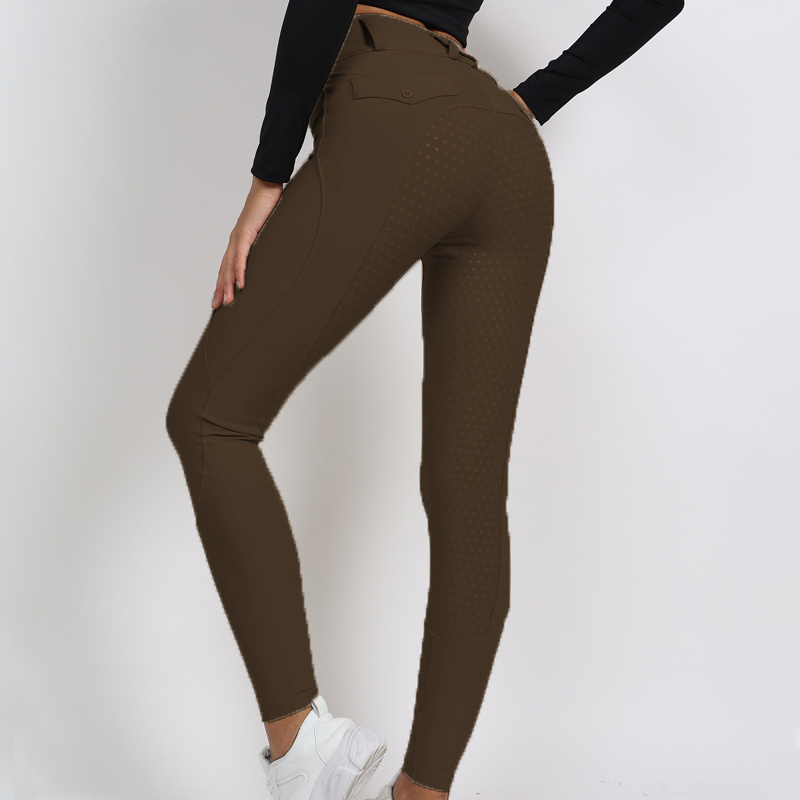 Brown Horse Riding Leggings Women Equestrian Full Set Silicone Breeches High Stretch Riding Tights Custom Design LOGO Ready Ship